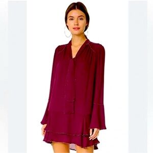 Parker Cathryn Silk Mini Dress with Tie neck and ruffled hem